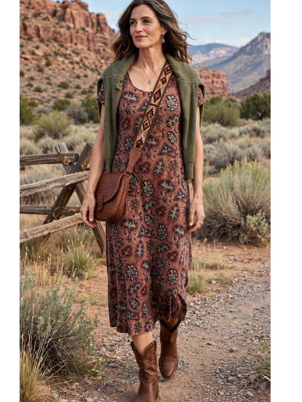 Peruvian Connection || Floral Pima Cotton Western Midi Dress